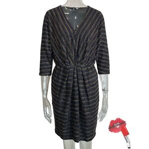 Trina Turk Burch Dress Women Large‎ Rainbow Metallic Striped V Neck Cocktail